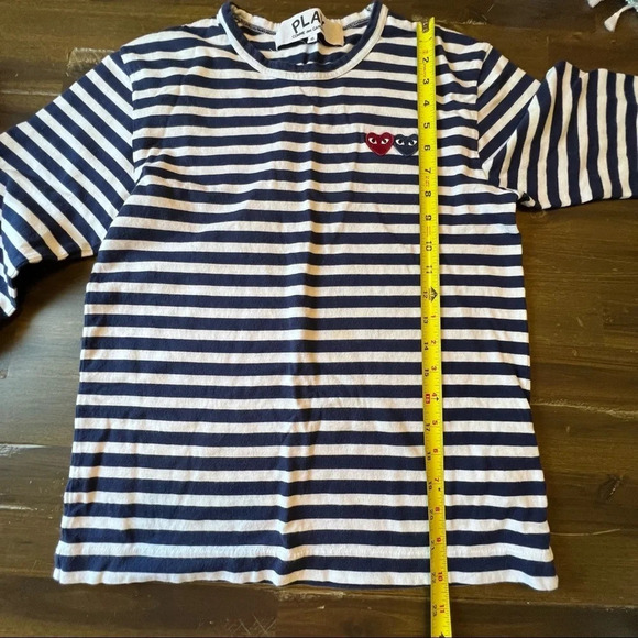 Comme Des Garcos Play  Twin Hart Stripped Long Sleeve Shirt - Picture 10 of 16